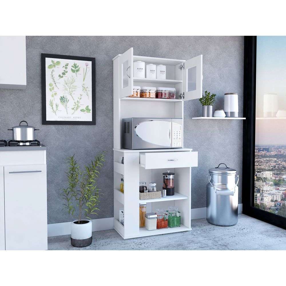 Mueble Microondas Capienza Plus Blanco 70 cm con Dos Puertas, Un Cajón y Entrepaños - Muebles Organizadores | Bylmo