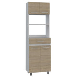 Mueble Microondas Luna Rovere y Blanco 62 cm con Cuatro Puertas, Entrepaño y Un Cajón - Muebles Organizadores | Bylmo