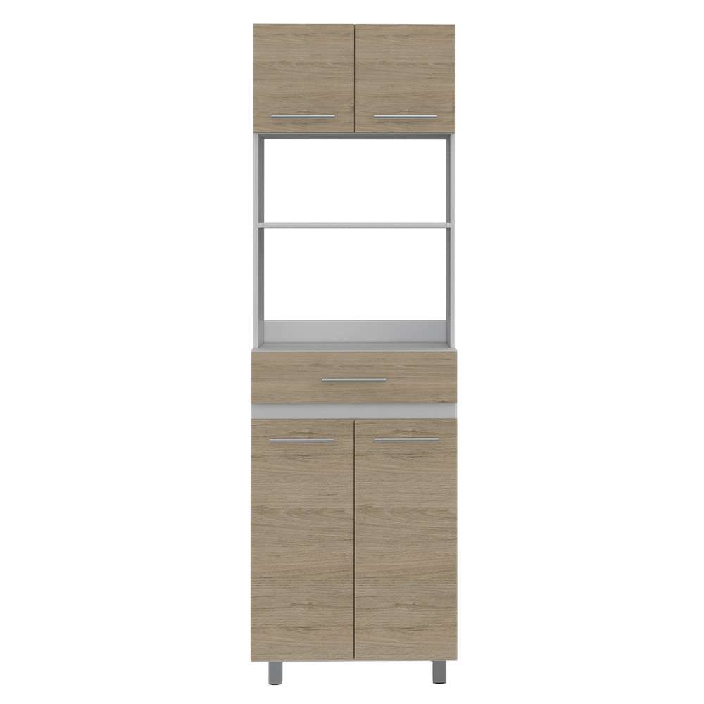Mueble Microondas Luna Rovere y Blanco 62 cm con Cuatro Puertas, Entrepaño y Un Cajón - Muebles Organizadores | Bylmo