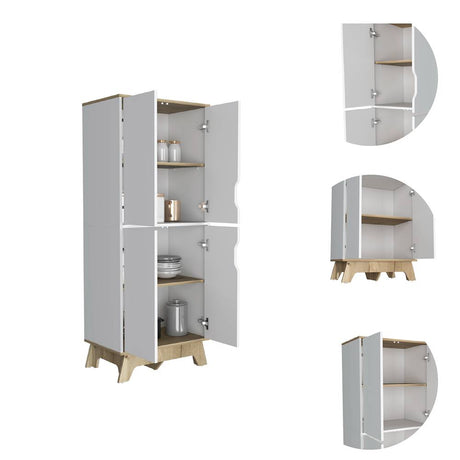 Alacena Pamplona Duna y Blanco 60x150.5cm sin Cajones y con Cuatro Puertas - Muebles Organizadores | Bylmo