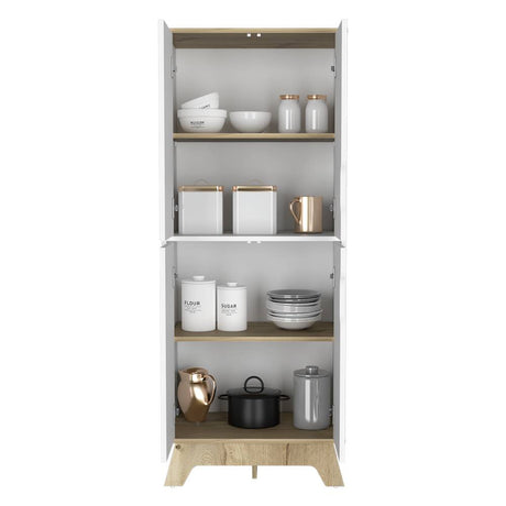 Alacena Pamplona Duna y Blanco 60x150.5cm sin Cajones y con Cuatro Puertas - Muebles Organizadores | Bylmo