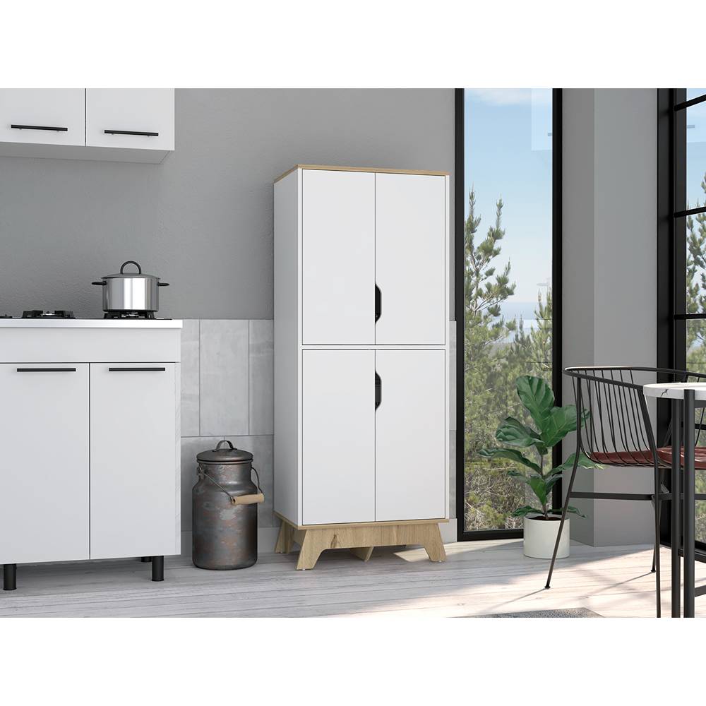 Alacena Pamplona Duna y Blanco 60x150.5cm sin Cajones y con Cuatro Puertas - Muebles Organizadores | Bylmo
