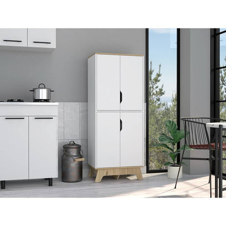 Alacena Pamplona Duna y Blanco 60x150.5cm sin Cajones y con Cuatro Puertas - Muebles Organizadores | Bylmo