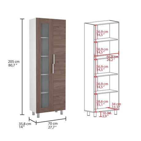 Alacena Fendi Blanco y Castaño 70x205cm sin Cajones y con Dos Puertas - Muebles Organizadores | Bylmo