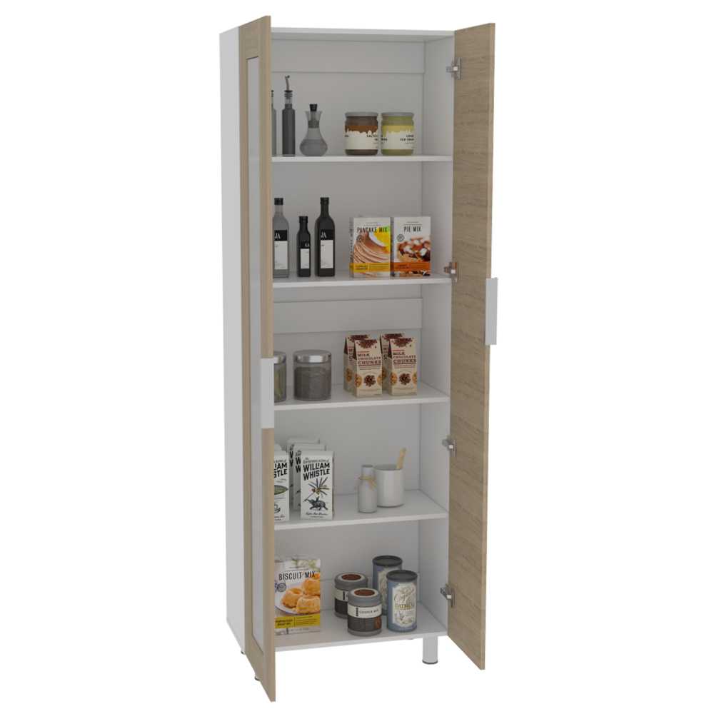 Alacena Fendi Blanco y Rovere 70x205cm sin Cajones y con Dos Puertas - Muebles Organizadores | Bylmo