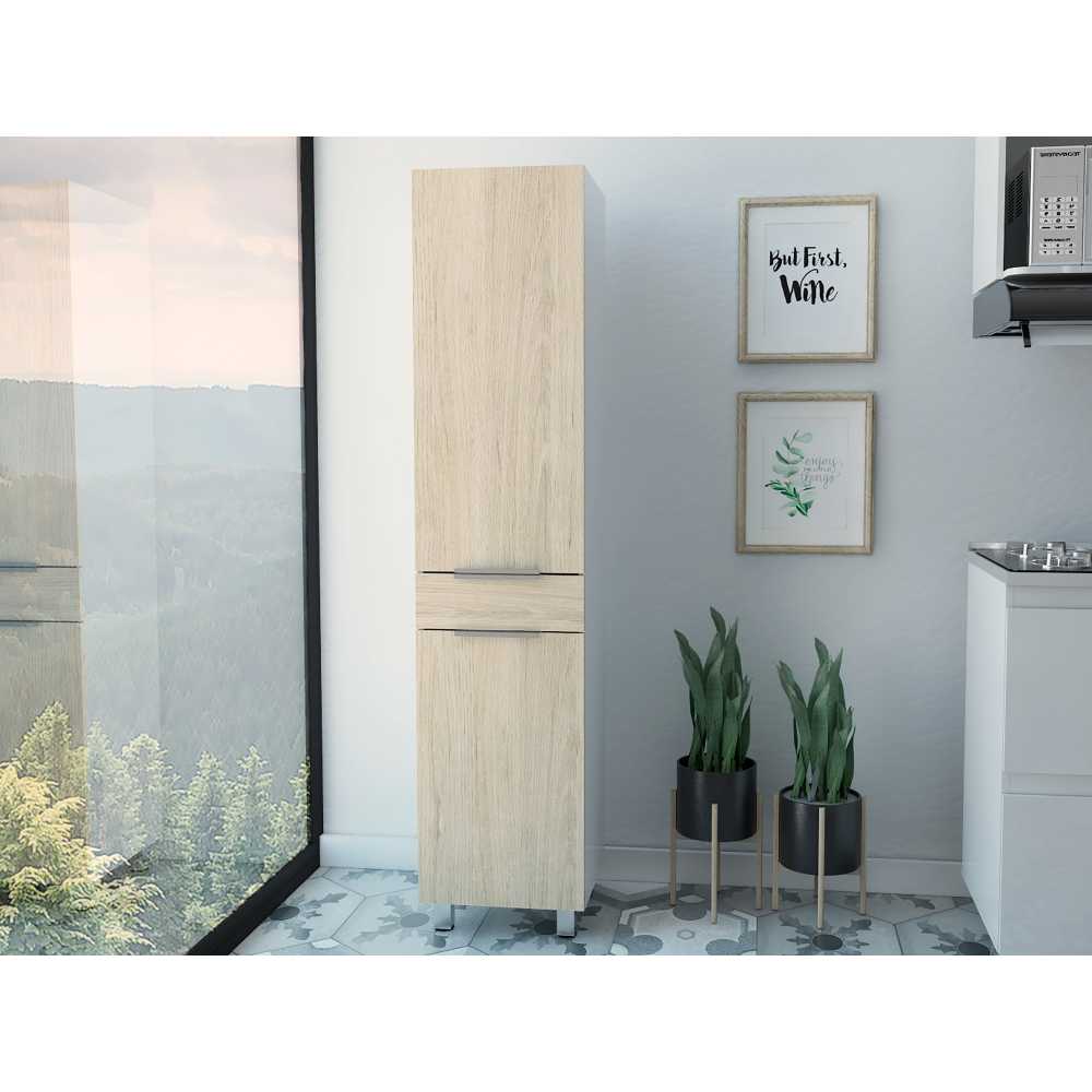 Alacena Melia Blanco y Rovere 40x180cm con Un Cajón y con Dos Puertas - Muebles Organizadores | Bylmo