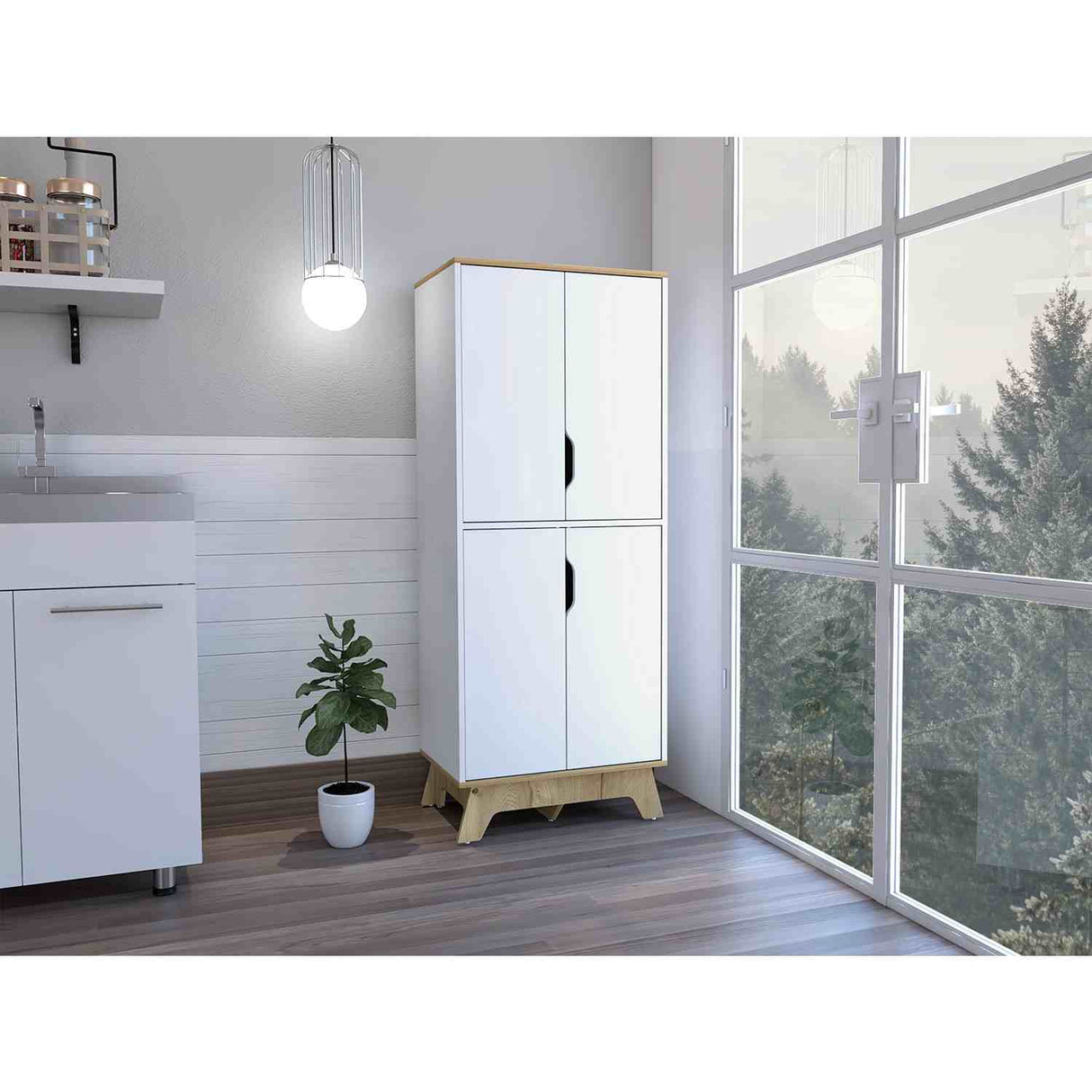 Mueble Auxiliar Z60 Blanco 60 cm con Puertas y Patas de Madera - Barras y Muebles Auxiliares | Bylmo