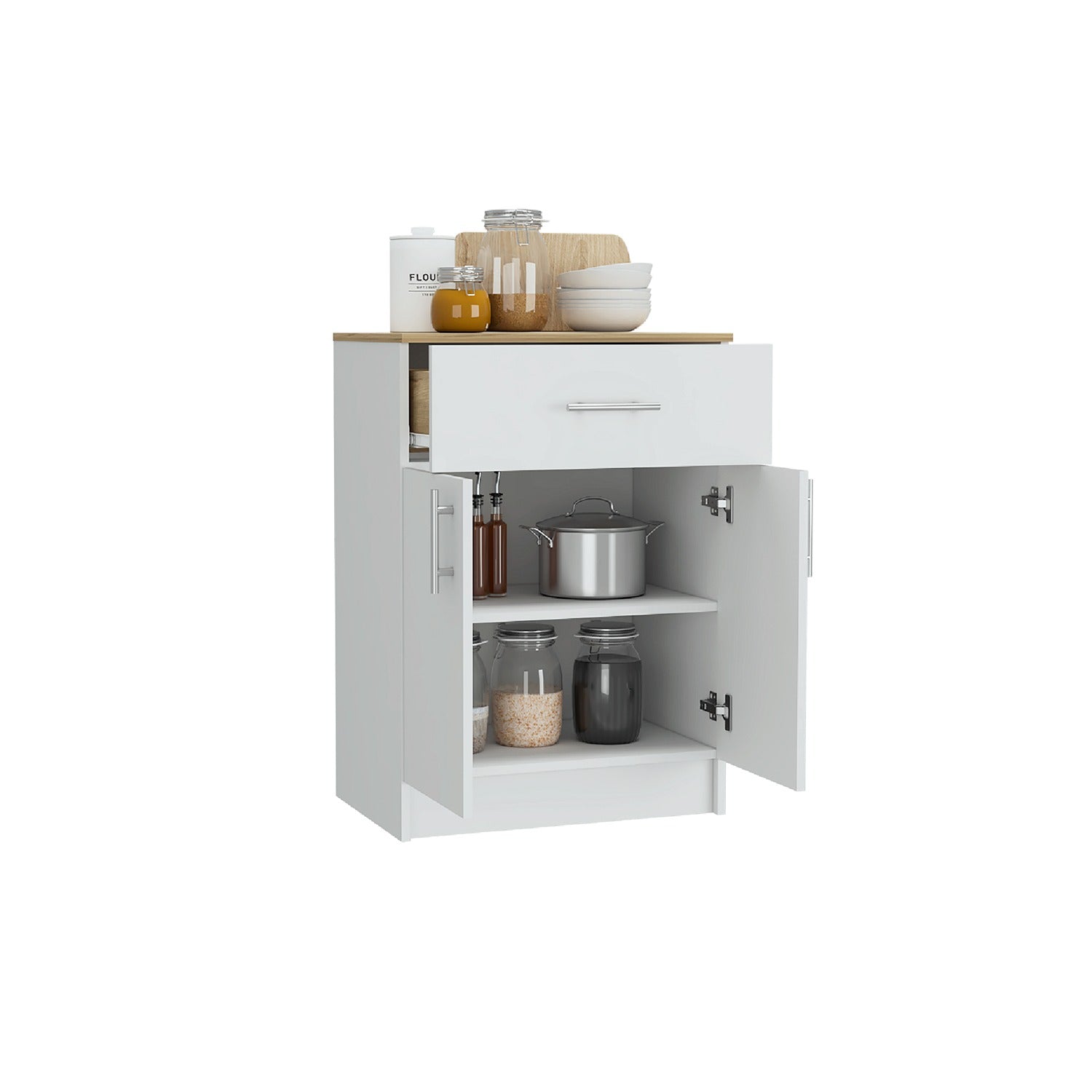 Mueble Organizador Monarca Blanco 45x108cm con Un Cajón y con Dos Puertas y para Microondas - Alacenas y Muebles Microondas | Bylmo