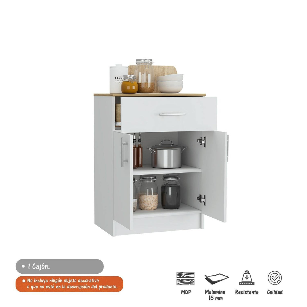 Mueble Organizador Monarca Blanco 45x108cm con Un Cajón y con Dos Puertas y para Microondas - Alacenas y Muebles Microondas | Bylmo