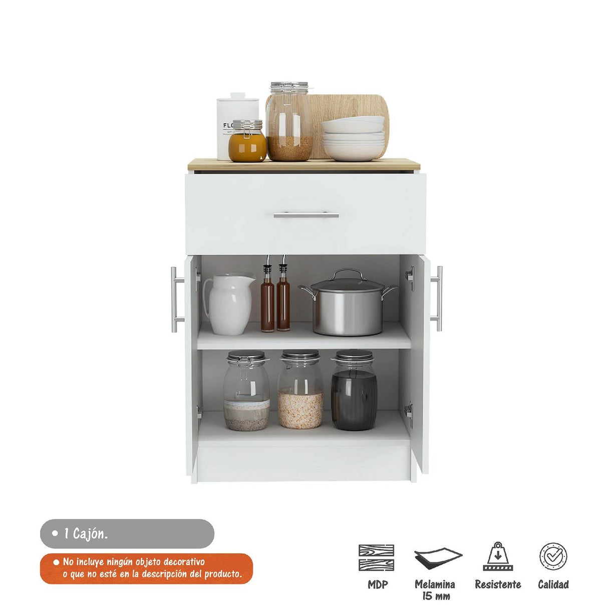 Mueble Organizador Monarca Blanco 45x108cm con Un Cajón y con Dos Puertas y para Microondas - Alacenas y Muebles Microondas | Bylmo