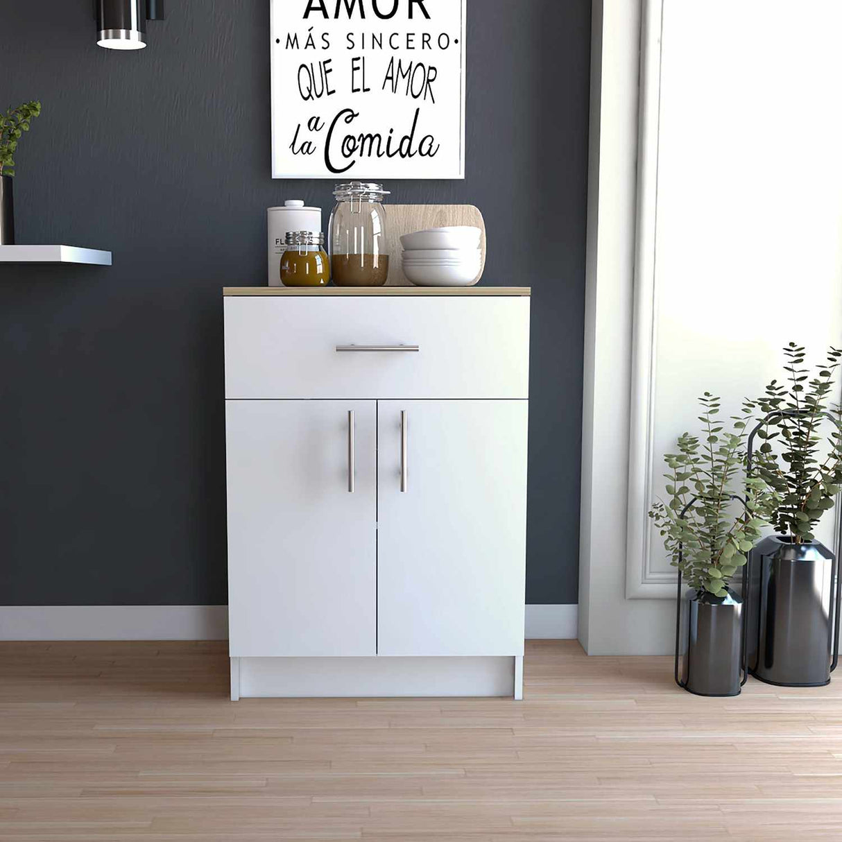Mueble Organizador Monarca Blanco 45x108cm con Un Cajón y con Dos Puertas y para Microondas - Alacenas y Muebles Microondas | Bylmo