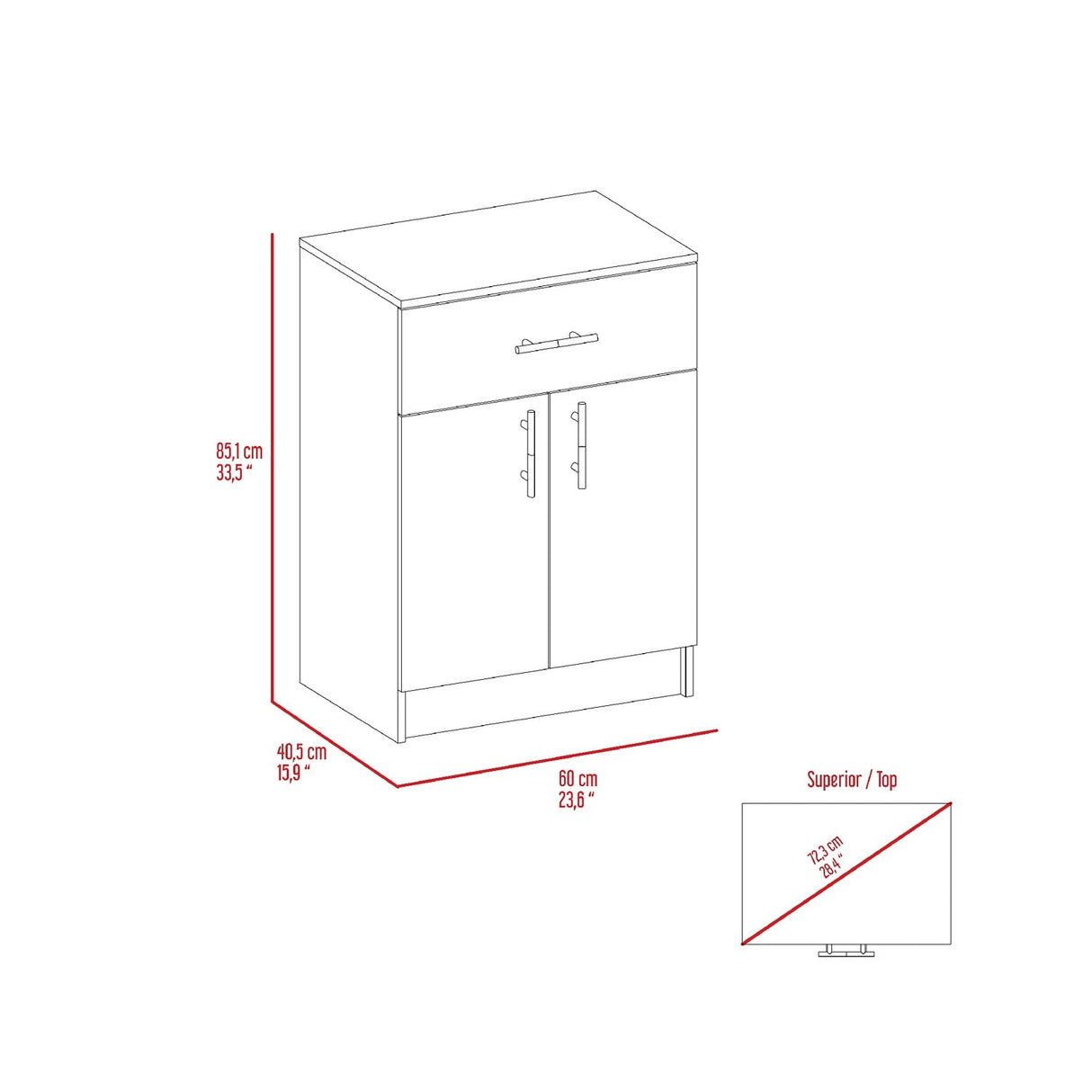 Mueble Organizador Monarca Blanco 45x108cm con Un Cajón y con Dos Puertas y para Microondas - Alacenas y Muebles Microondas | Bylmo