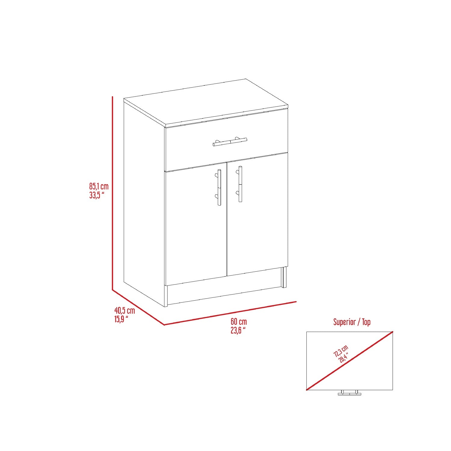 Mueble Organizador Monarca Blanco 45x108cm con Un Cajón y con Dos Puertas y para Microondas - Alacenas y Muebles Microondas | Bylmo