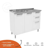 Mueble Inferior Blanco 105x85.3cm con Mesón de Acero Al Carbon y con Pozuelo Lado Izquierdo - Cocinas | Bylmo