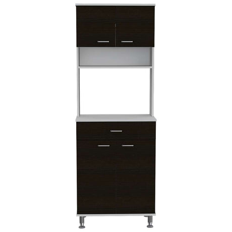 Mueble Microondas Kitchen Blanco 60x169cm con Cuatro Entrepaños y Cinco Compartimientos - Muebles Organizadores | Bylmo