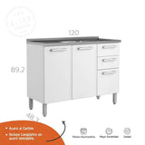 Mueble Inferior Blanco 120 cm con Mesón - Cocinas | Bylmo