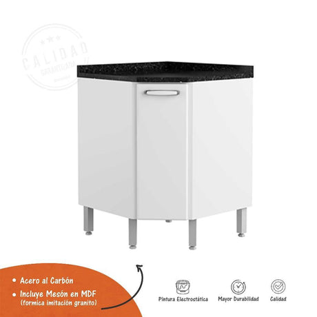 Mueble Inferior Blanco 68x89cm con Mesón de Madera y sin Pozuelo - Cocinas | Bylmo