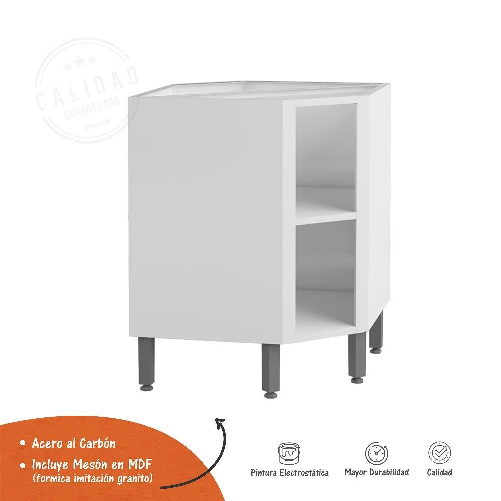 Mueble Inferior Blanco 68x89cm con Mesón de Madera y sin Pozuelo - Cocinas | Bylmo