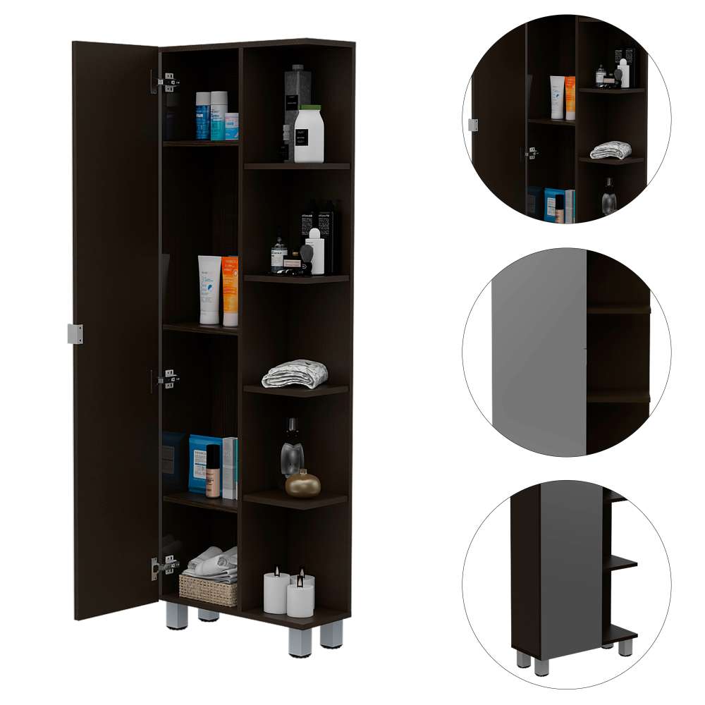 Mueble para Baño Esquinero Urano Wengue 52.2x158cm sin Cajones y con Cuatro Entrepaños - Gabinetes | Bylmo