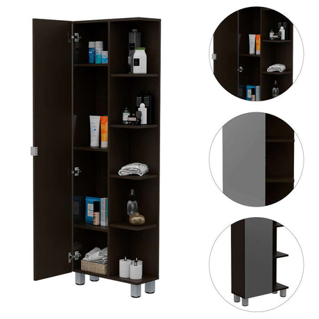 Mueble para Baño Esquinero Urano Wengue 52.2x158cm sin Cajones y con Cuatro Entrepaños - Gabinetes | Bylmo