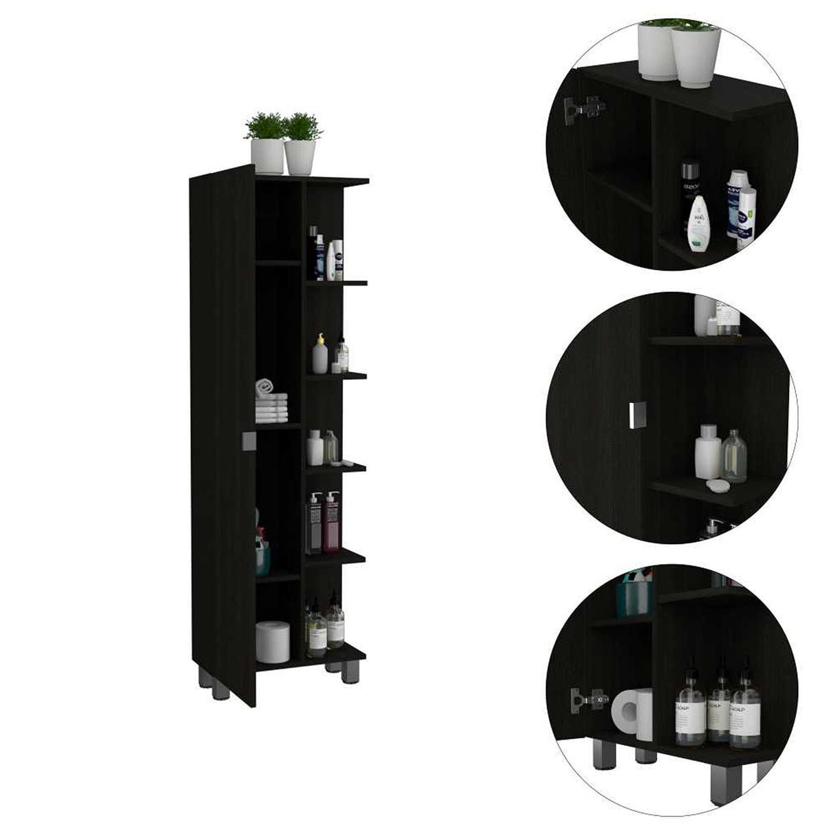 Mueble para Baño Esquinero Urano Wengue 51.2x158cm sin Cajones y con Cuatro Entrepaños - Gabinetes | Bylmo