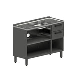 Mueble Inferior Baqui con Lavaplatos Central, Dos Puertas y Tres Cajones Gris 120 cm - Muebles Inferiores | Bylmo