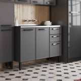 Mueble Inferior Baqui con Lavaplatos Central, Dos Puertas y Tres Cajones Gris 120 cm - Muebles Inferiores | Bylmo