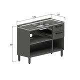 Mueble Inferior Baqui con Lavaplatos Central, Dos Puertas y Tres Cajones Gris 120 cm - Muebles Inferiores | Bylmo