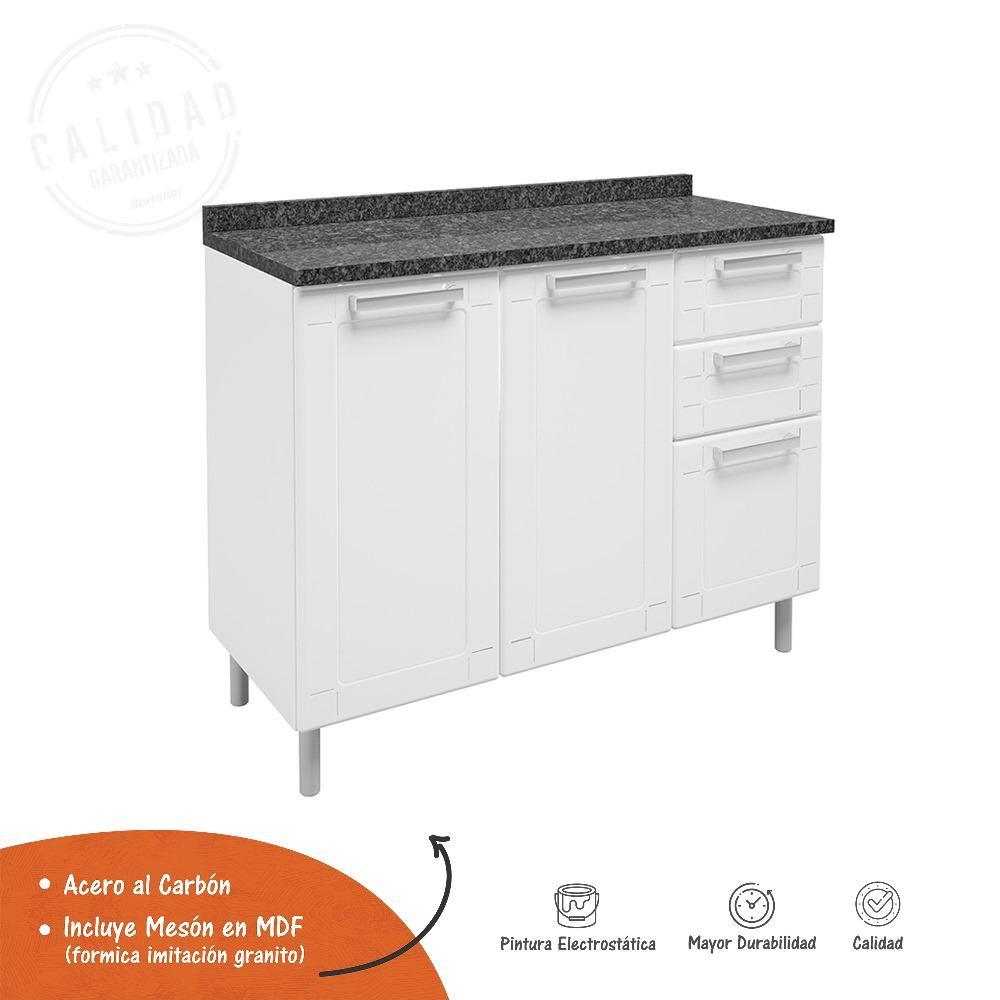 Mueble Inferior con Tres Puertas y Dos Cajones Fuku Blanco 105 cm con Mesón - Cocinas | Bylmo