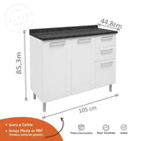 Mueble Inferior con Tres Puertas y Dos Cajones Fuku Blanco 105 cm con Mesón - Cocinas | Bylmo