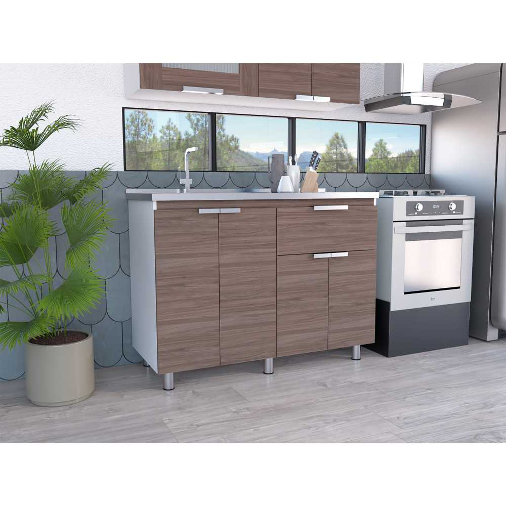 Mueble Inferior Izquierda Fendi Castaño 120 cm con Mesón - Cocinas | Bylmo