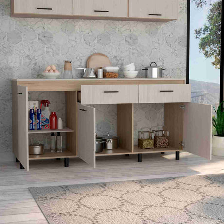 Mueble Inferior Gante Moderno Rovere y Niebla 181 cm Con Mesón en Melamina - Muebles Inferiores | Bylmo
