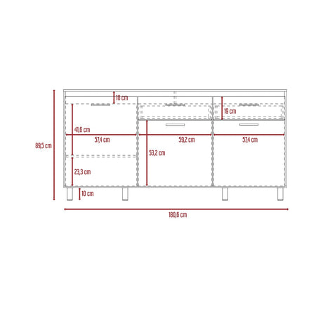 Mueble Inferior Gante Moderno Rovere y Niebla 181 cm Con Mesón en Melamina - Muebles Inferiores | Bylmo