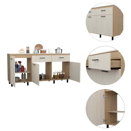 Mueble Inferior Gante Moderno Rovere y Niebla 181 cm Con Mesón en Melamina - Muebles Inferiores | Bylmo