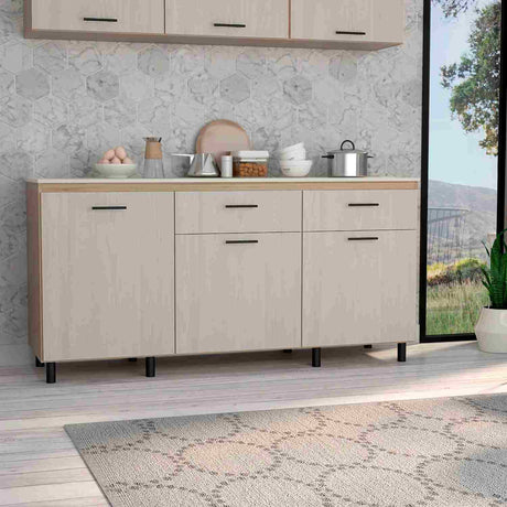 Mueble Inferior Gante Moderno Rovere y Niebla 181 cm Con Mesón en Melamina - Muebles Inferiores | Bylmo