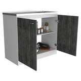 Mueble Inferior Napoles Blanco Nevado y Roble Gris 100x90cm con Mesón de Acero Inoxidable y con Pozuelo Lado Derecho - Cocinas | Bylmo