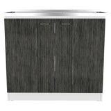 Mueble Inferior Napoles Blanco Nevado y Roble Gris 100x90cm con Mesón de Acero Inoxidable y con Pozuelo Lado Derecho - Cocinas | Bylmo