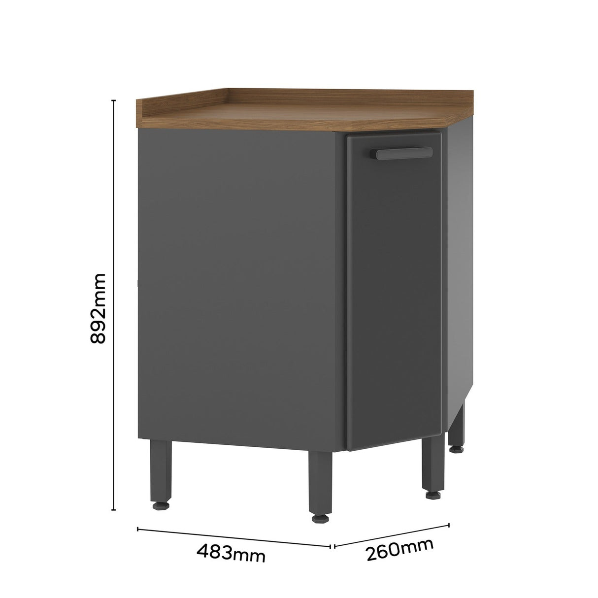 Mueble Inferior Gris 48x89cm con Mesón de Madera y sin Pozuelo - Muebles Inferiores | Bylmo