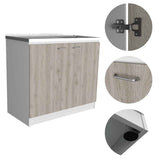 Mueble Inferior Napoles Blanco y Ceniza 100x90cm con Mesón de Acero Inoxidable y con Pozuelo Lado Derecho - Muebles Inferiores | Bylmo
