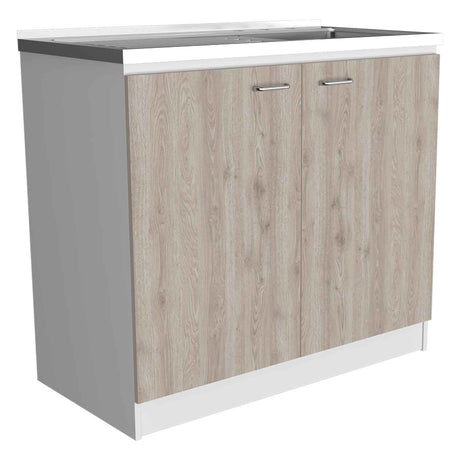 Mueble Inferior Napoles Blanco y Ceniza 100x90cm con Mesón de Acero Inoxidable y con Pozuelo Lado Derecho - Muebles Inferiores | Bylmo