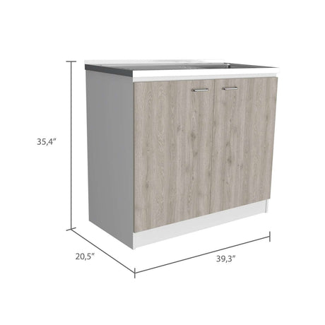 Mueble Inferior Napoles Blanco y Ceniza 100x90cm con Mesón de Acero Inoxidable y con Pozuelo Lado Derecho - Muebles Inferiores | Bylmo