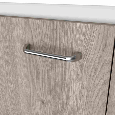 Mueble Inferior Napoles Blanco y Ceniza 100x90cm con Mesón de Acero Inoxidable y con Pozuelo Lado Derecho - Muebles Inferiores | Bylmo