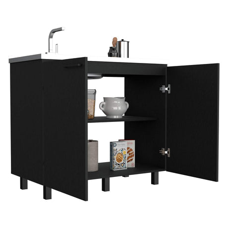 Mueble Inferior Napoles con Patas Metálicas sin Lavaplatos Wengue 100 cm Mesón Izquierdo - Muebles Inferiores | Bylmo