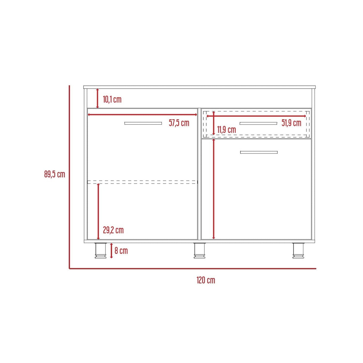 Mueble Inferior Orion con Un Cajón y Almacenamiento Duna 120 cm Sin Meson, Sin Horno - Muebles Inferiores | Bylmo