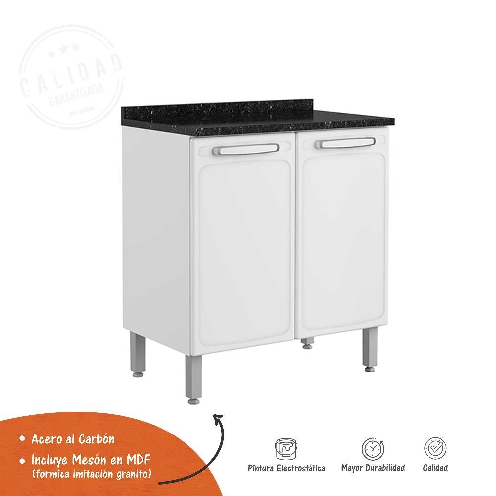 Mueble Inferior Blanco 80x89cm con Mesón de Madera y sin Pozuelo - Cocinas | Bylmo