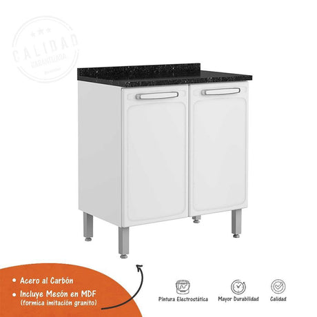 Mueble Inferior Blanco 80x89cm con Mesón de Madera y sin Pozuelo - Cocinas | Bylmo