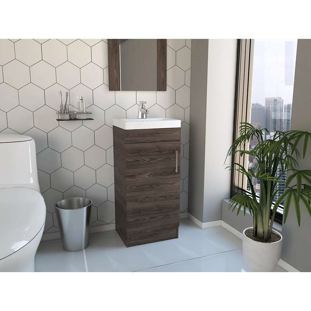 Mueble para Lavamanos Madrid Coñac 40x88cm Individual con Lavamanos con Una Puerta - Gabinetes | Bylmo