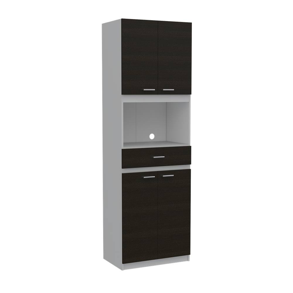 Mueble Microondas Bau Wengue y Blanco 62 cm con Cuatro Puertas y Un Cajón - Muebles Organizadores | Bylmo