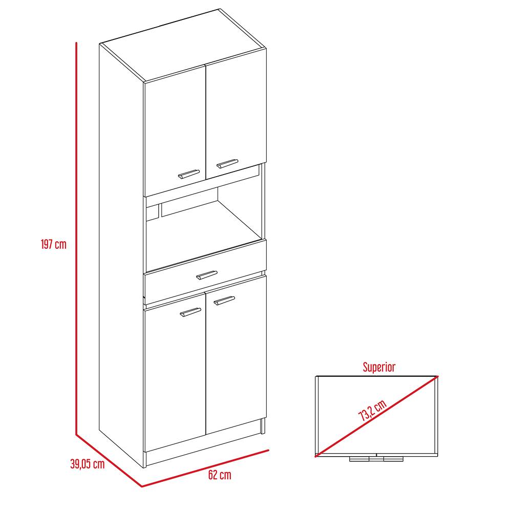 Mueble Microondas Bau Wengue y Blanco 62 cm con Cuatro Puertas y Un Cajón - Muebles Organizadores | Bylmo