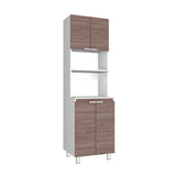 Mueble Microondas Fendi Blanco y Castaño 60x205cm sin Cajones y con Cuatro Puertas - Muebles Organizadores | Bylmo